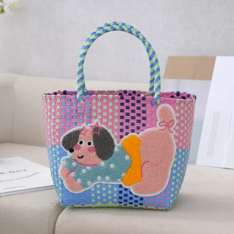 腊肠小狗菜篮子包包编织包大容量上班通勤包多巴胺便当饭盒手提袋