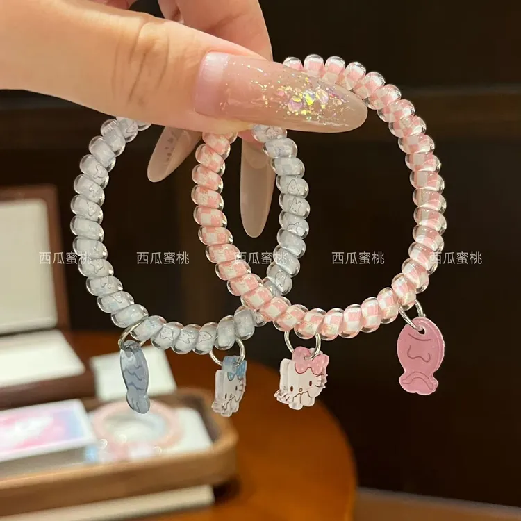 洋气小鱼KT蓝粉色系发绳百搭透明电话绳发圈少女心头绳头绳电话线