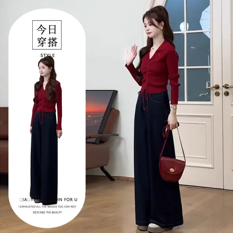 秋季女装2025新款茶系穿搭高级感气质绝美轻熟风针织上衣独特套装