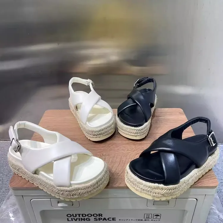 外穿时尚百搭休闲复古风新款编织厚底凉鞋女亚麻凉拖鞋女鞋潮鞋子