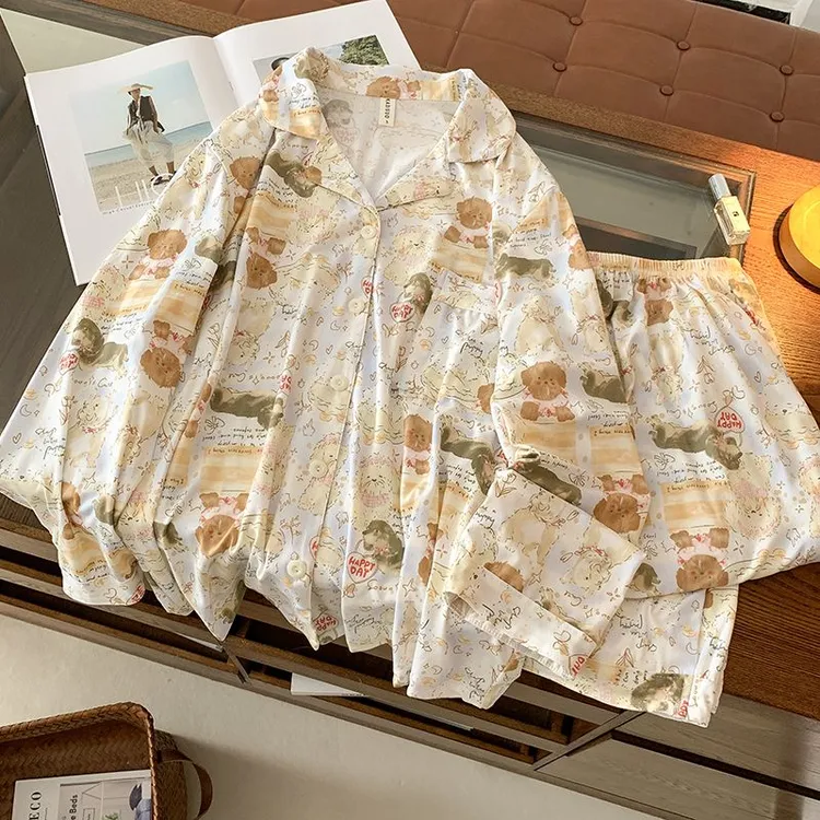 秋冬大码睡衣女加大加肥宽松显瘦胖MM250斤卡通小狗长袖家居服