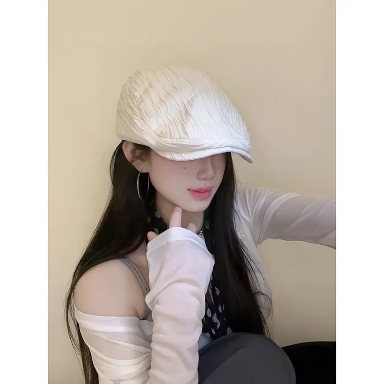 艺术家纯色前进帽画家帽英伦亚麻简约复古贝雷帽后现代蹦迪鸭舌帽