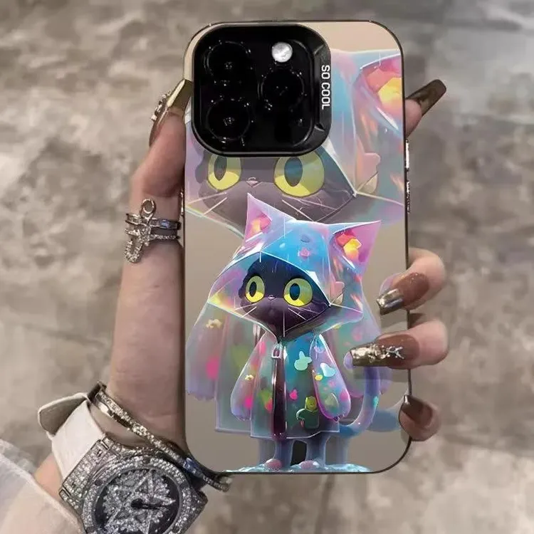 炫彩雨衣猫咪适用于苹果17Promax手机壳新款iPhone16可爱15个性