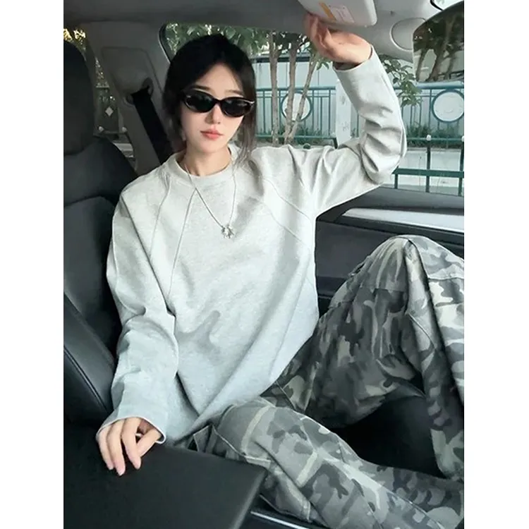 美式复古解构拼接长袖T恤男秋季情侣无帽打底衫重磅cleanfit卫衣