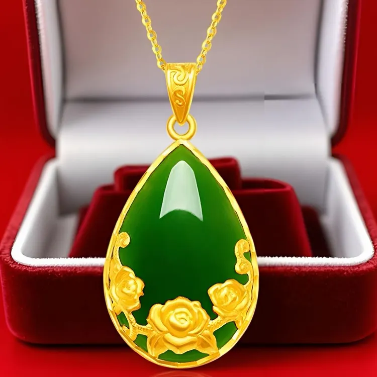 合金仿水晶吊坠 碧水玫瑰水滴形吊坠天然石材复古宫廷妈妈饰品商品图