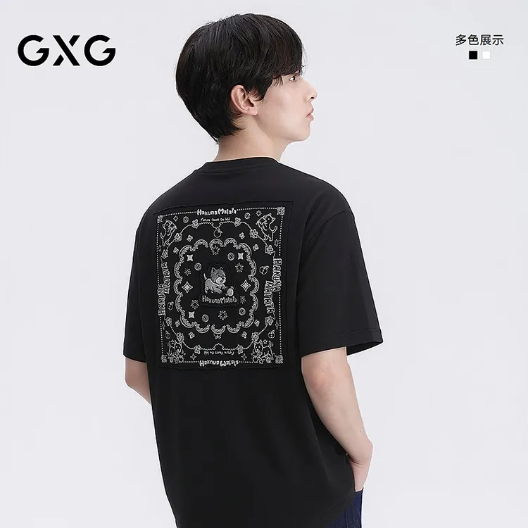 GXG男装 短袖T恤背后卡通大图案圆领T恤短袖针织#G26D442188