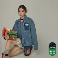 001V【金拐子专属】CHUU韩系BF风宽松运动牛仔棉服-F