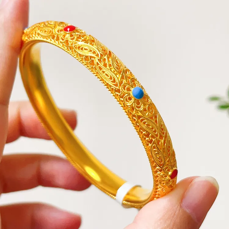 足银珐琅手镯 玉锦花丝镯子