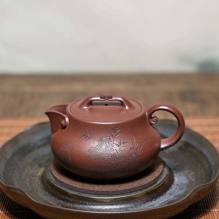 宜兴紫砂壶小如意壶原矿紫泥150cc手工国潮中国风中式茶壶纯手工
