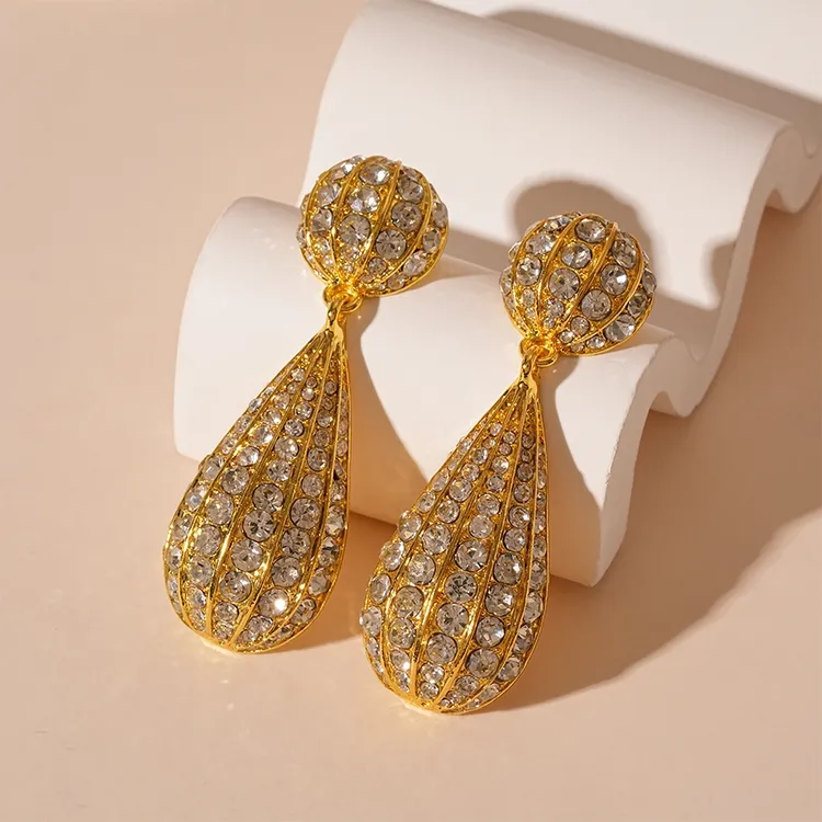 黄铜锆石耳饰 爱水滴欧美重工气质时尚设计师轻奢耳饰63