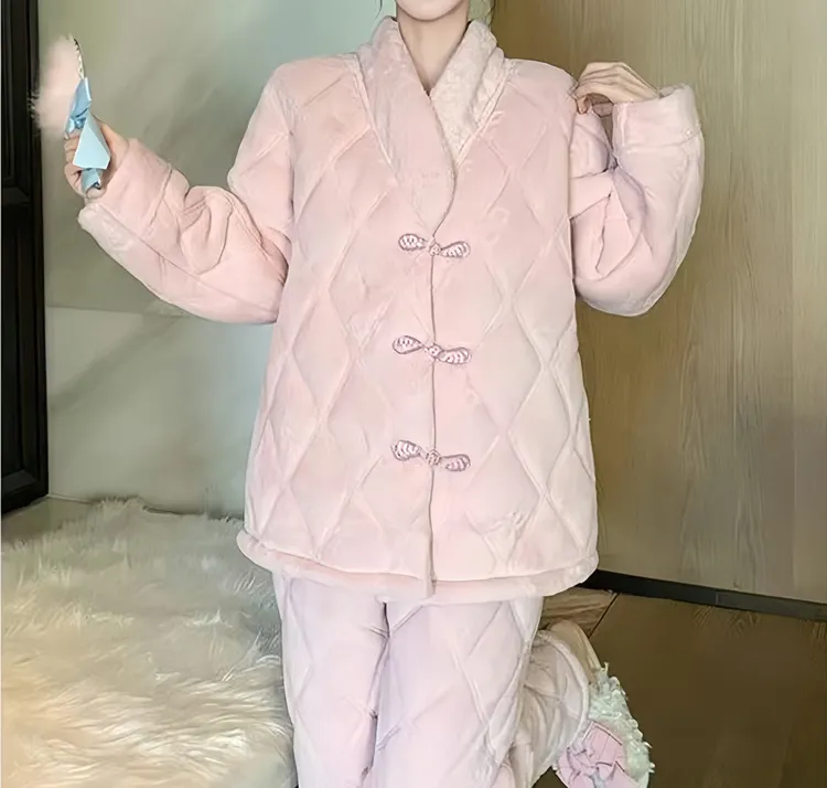 2025年秋冬新款夹棉家居服睡衣宽松甜美舒适