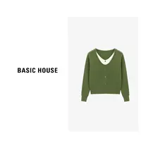 Basic House/百家好长袖针织短款时尚百搭绿色毛衣-B0625B5LPJ2