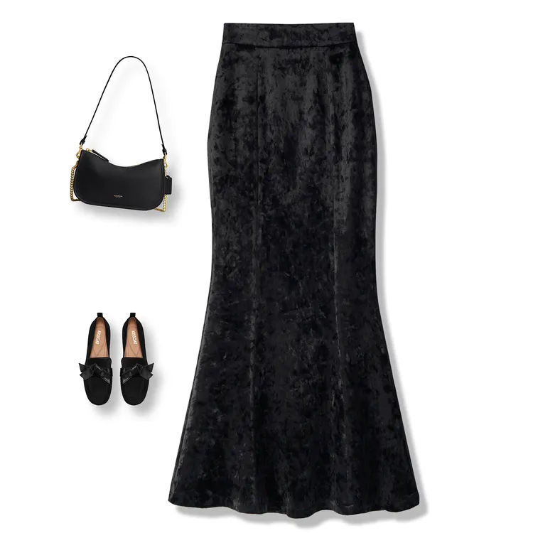 2026新年战袍鱼尾裙高腰免烫包臀气质长款金钻绒裙秋冬显瘦国风