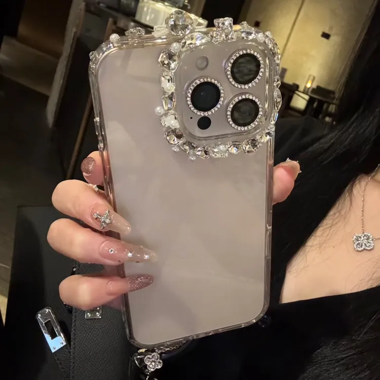 名媛风水钻镜头框适用于苹果iPhone16promax手机壳15高透13千金风