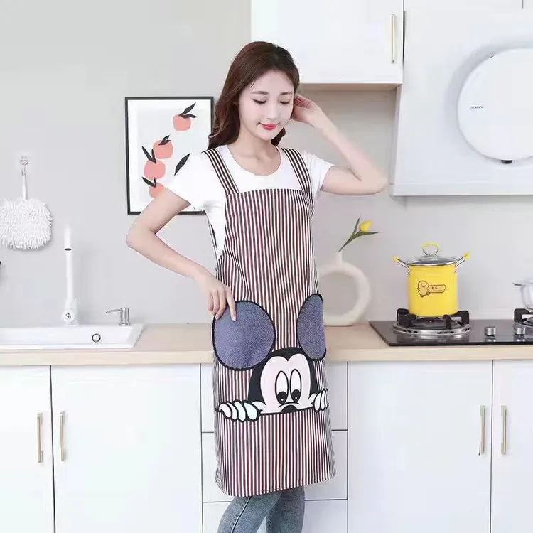 防水防油可擦手围裙背带可爱米奇卡通时尚家用厨房工作服男女围腰