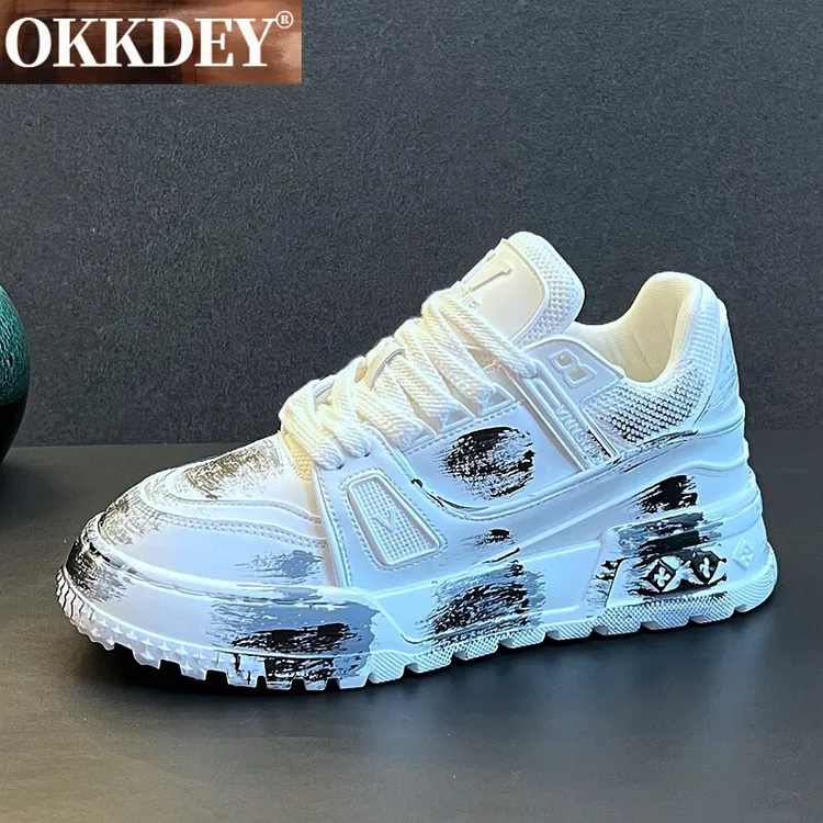 okkdey干净感痞帅男鞋复古风迷彩男士休闲鞋做旧擦色百搭板鞋