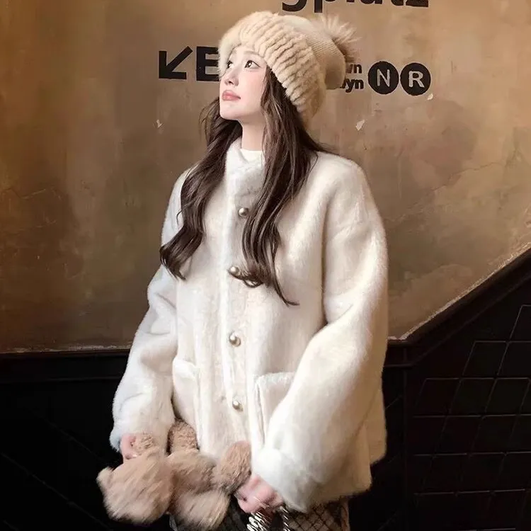 2025新款高级感上衣毛毛外套小香风立领仿水貂毛绒环保皮草女冬季
