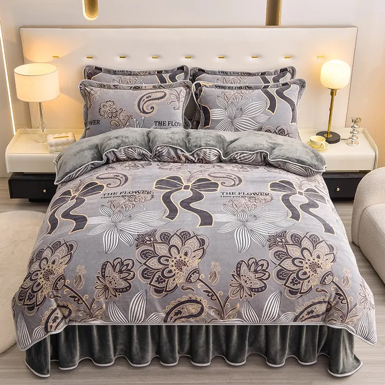 三姐专享-重约8-9斤加厚牛奶绒四件套双面绒被套被罩床上四件套