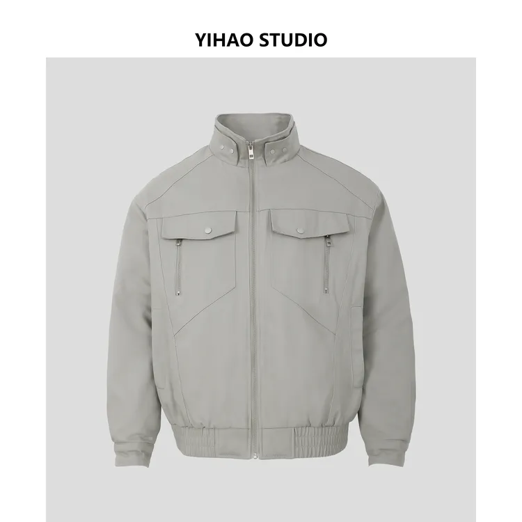 YIHAO STUDIO冬季新款男士加绒加厚夹克保暖立领座山雕休闲外套