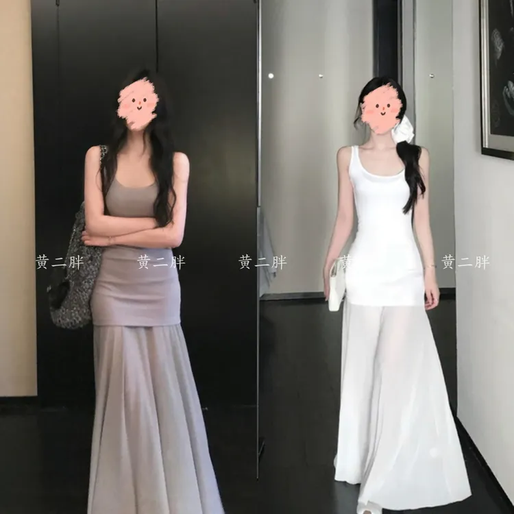 2025夏季新款美神裙高质背心透感网纱连衣裙叠穿俩件套