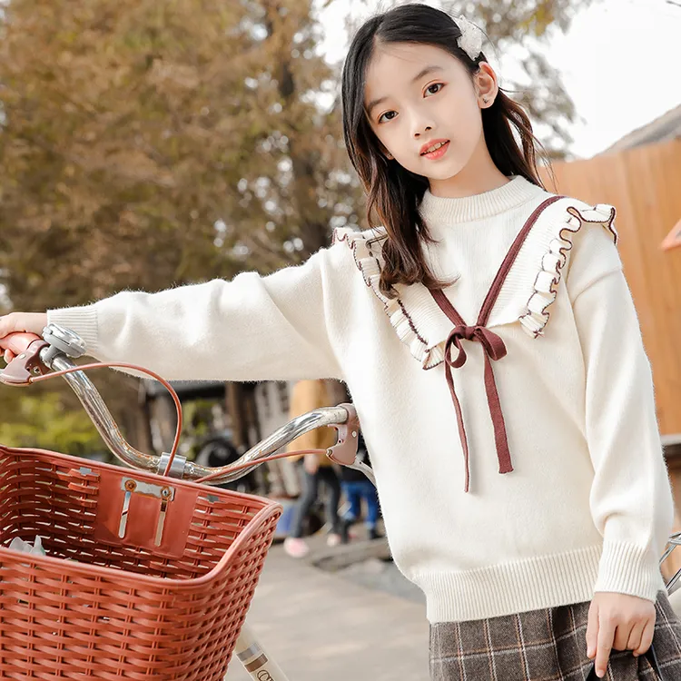蝴蝶结女童毛衣2025春秋装新款时尚女童针织衫儿童上衣童装打底衫
