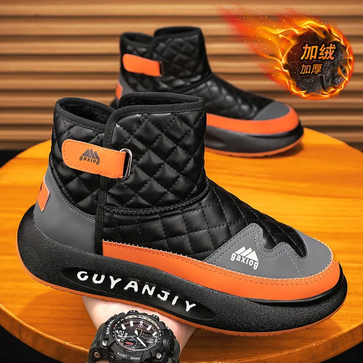 雪地靴男鞋冬季加绒保暖羽绒棉鞋防水防滑面包鞋毛皮一体马丁靴子