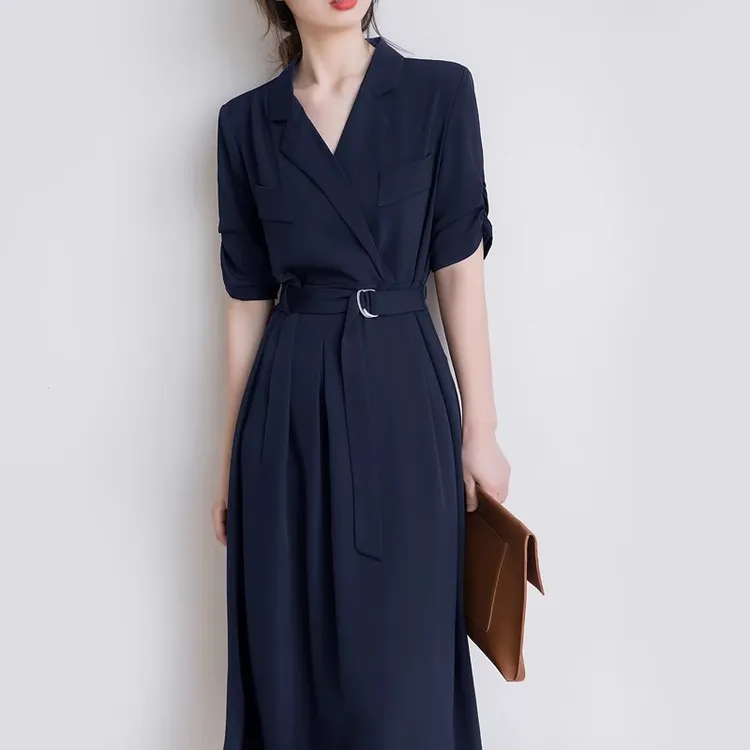胖mm御姐风端庄大气连衣裙女2025夏大码收腰显瘦气质职业西装长裙