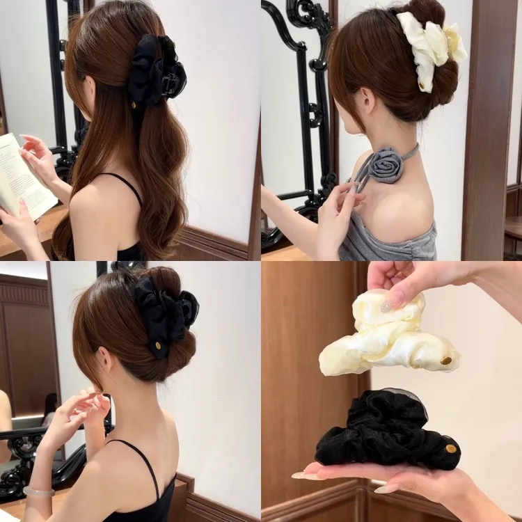 气质优雅轻奢云朵褶皱抓夹发卡基础低调发抓百搭小众鲨鱼夹头饰