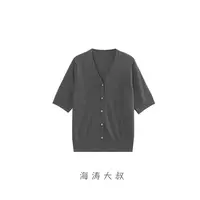 【海涛大叔】山羊绒单排扣V领短袖针织开衫