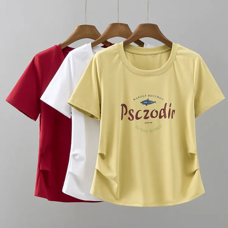 大码女装2025春夏新款胖mm圆领收腰显瘦t恤胖妹妹藏肉短袖上衣