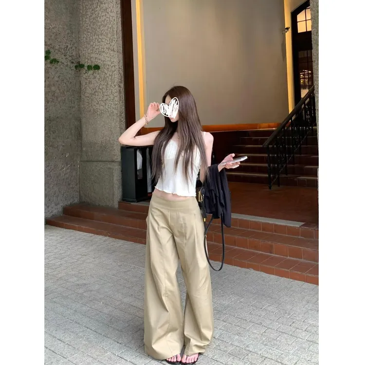 【高品质】“带侧拉链门襟”老钱风休闲裤重工秋款慵懒阔腿拖地裤