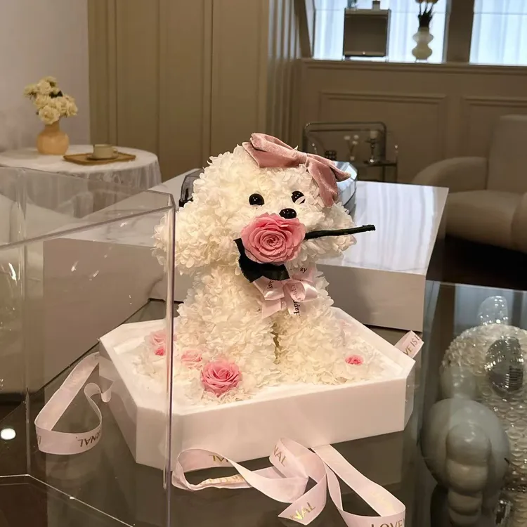 《L B D R》泰迪犬小狗永生花狗狗摆件礼盒送女友闺蜜情人节