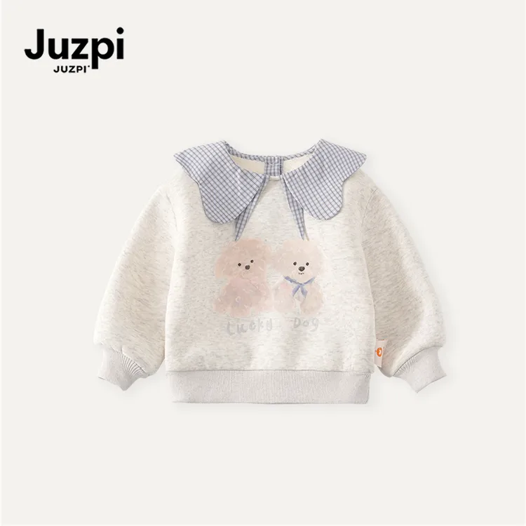 橘止皮·女童卫衣2025冬季卡通格子领印花儿童加绒套头衫DY252300