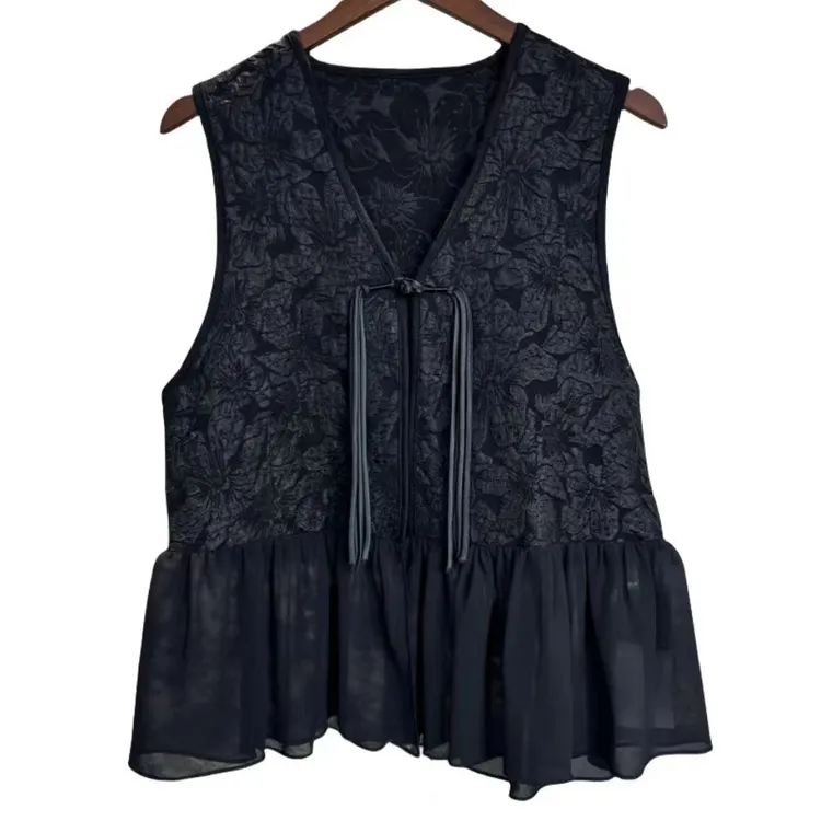 中式国风盘扣提花马甲2025新款拼接显瘦洋气马夹外套背心上衣女