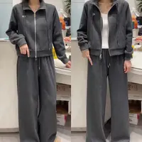 A50秋季新款休闲运动套装女洋气开衫减龄显瘦卫衣阔腿裤两件套装