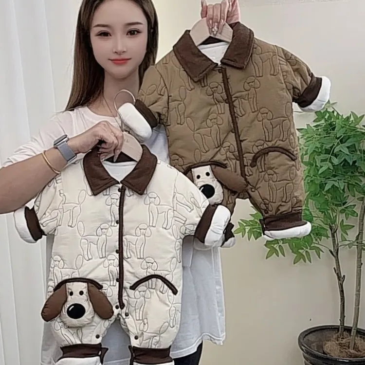 冬季新款卡通简约翻领爬服哈衣冬装连体衣宝宝棉衣