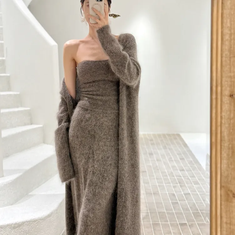 抹胸内搭长款开衫+垂坠感时尚半身裙