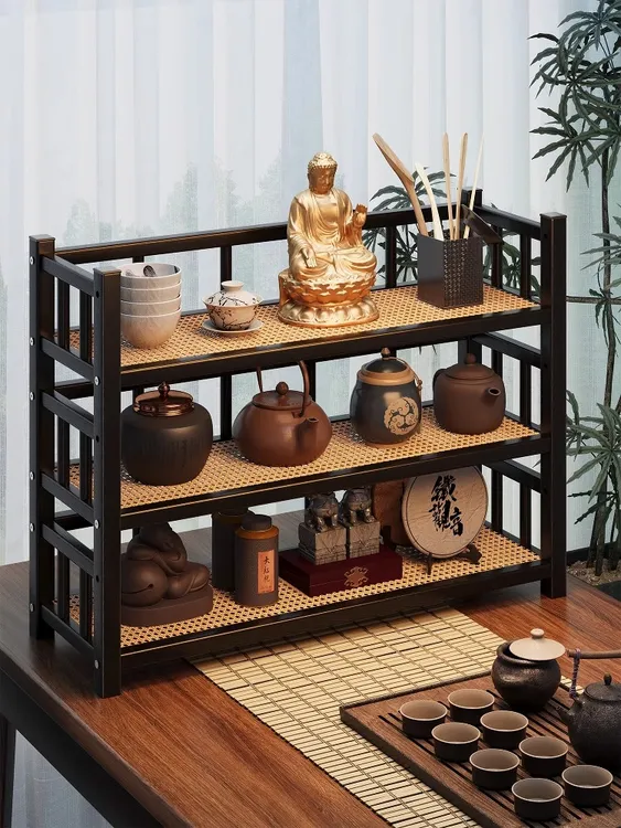桌面茶杯置物架小型博古架茶具茶器收纳架中式紫砂壶摆件展示架子