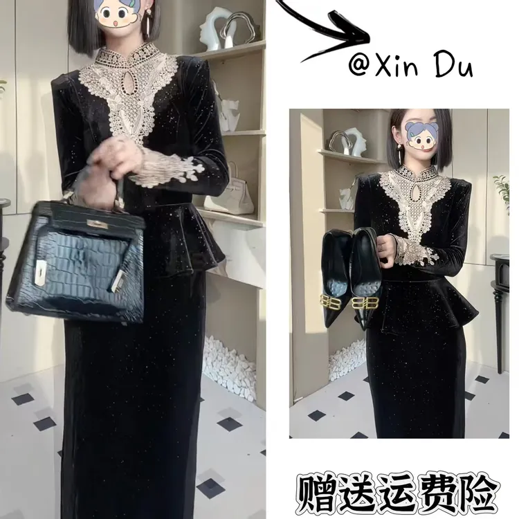 2025秋季新款时尚显瘦气质女士网红洋气连衣裙百搭款D23210