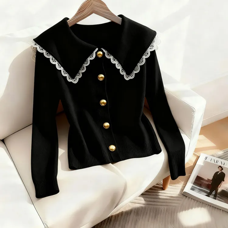 法式纯欲慵懒风娃娃领针织衫女秋冬季新款高级感洋气长袖毛衣上衣
