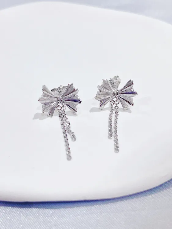 尚晶品珠宝铂金实心链条流苏公主蝴蝶结耳钉精致优雅耳吊PT950