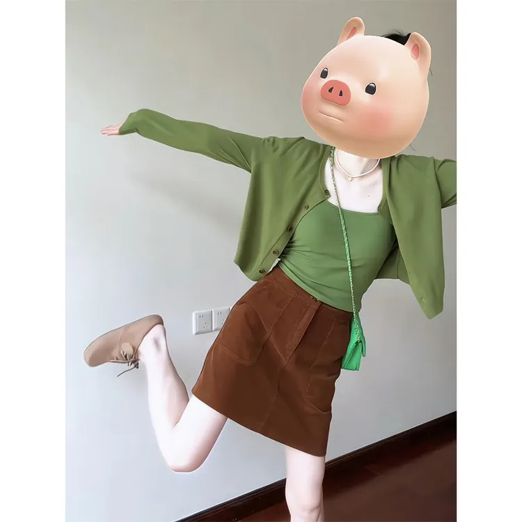 针织开衫吊带两件套春秋2025新款披肩短款外套半身裙短裙包臀裙子