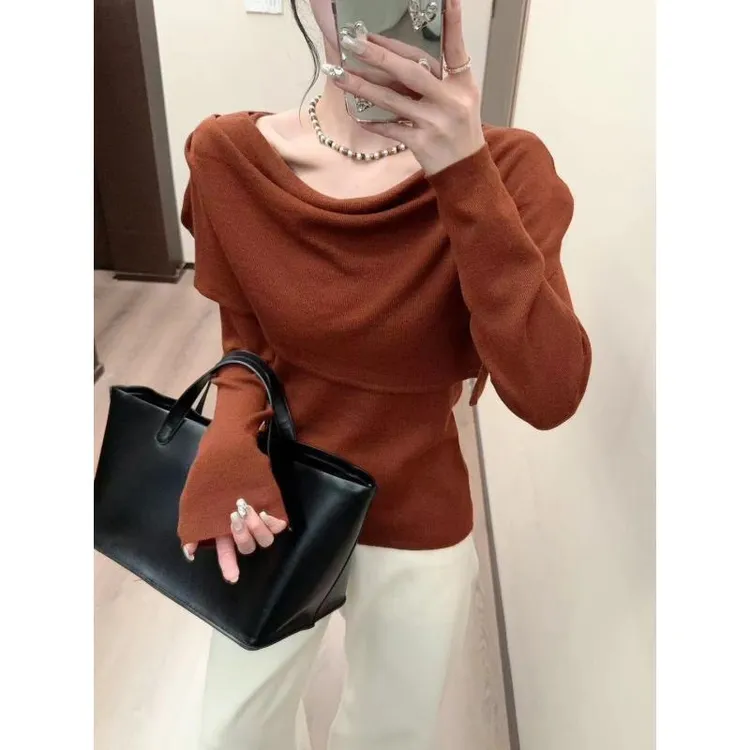 2025新款爆款秋季长袖毛针织衫显瘦上衣洋气小众包动披肩两件套