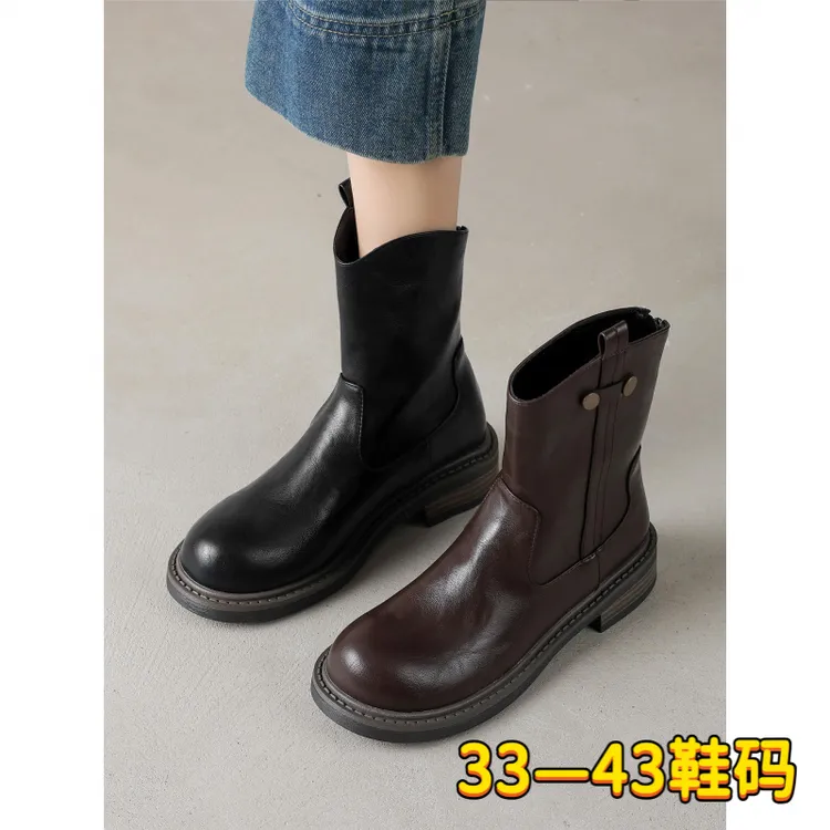 马丁靴女2025秋冬季新款美拉德粗跟短靴英伦风单靴大码靴子41到43