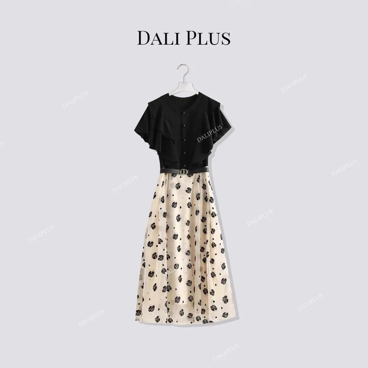 DALI PLUS丹麦金植绒玫瑰公主裙”高克重醋酸法式连衣裙-D5XH0089