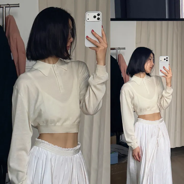 ROMI STUDIO16针高密桑蚕丝羊绒羊毛柔软Polo毛织上衣RWDSST3346