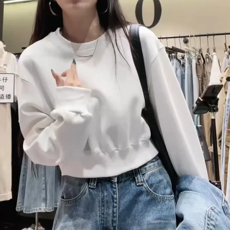 【百搭卫衣】春款2025韩版宽松休闲纯色短款卫衣LK2501337