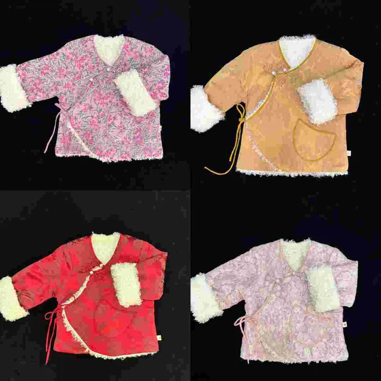 新款男女儿童圆领冬季厚款外套长袖复古冬款提花女童双面印花