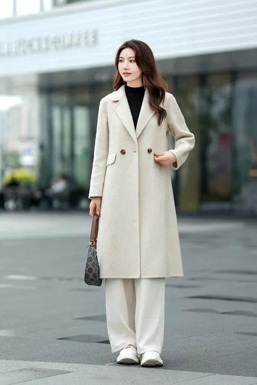 【长毛加厚长款】秋冬双面羊毛大衣气质正肩显瘦长款双排扣大衣2