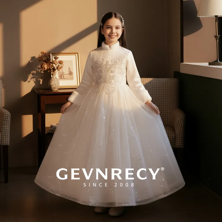 儿童礼服冬季加厚女童亮片生日公主裙花童小女孩主持人钢琴演出服